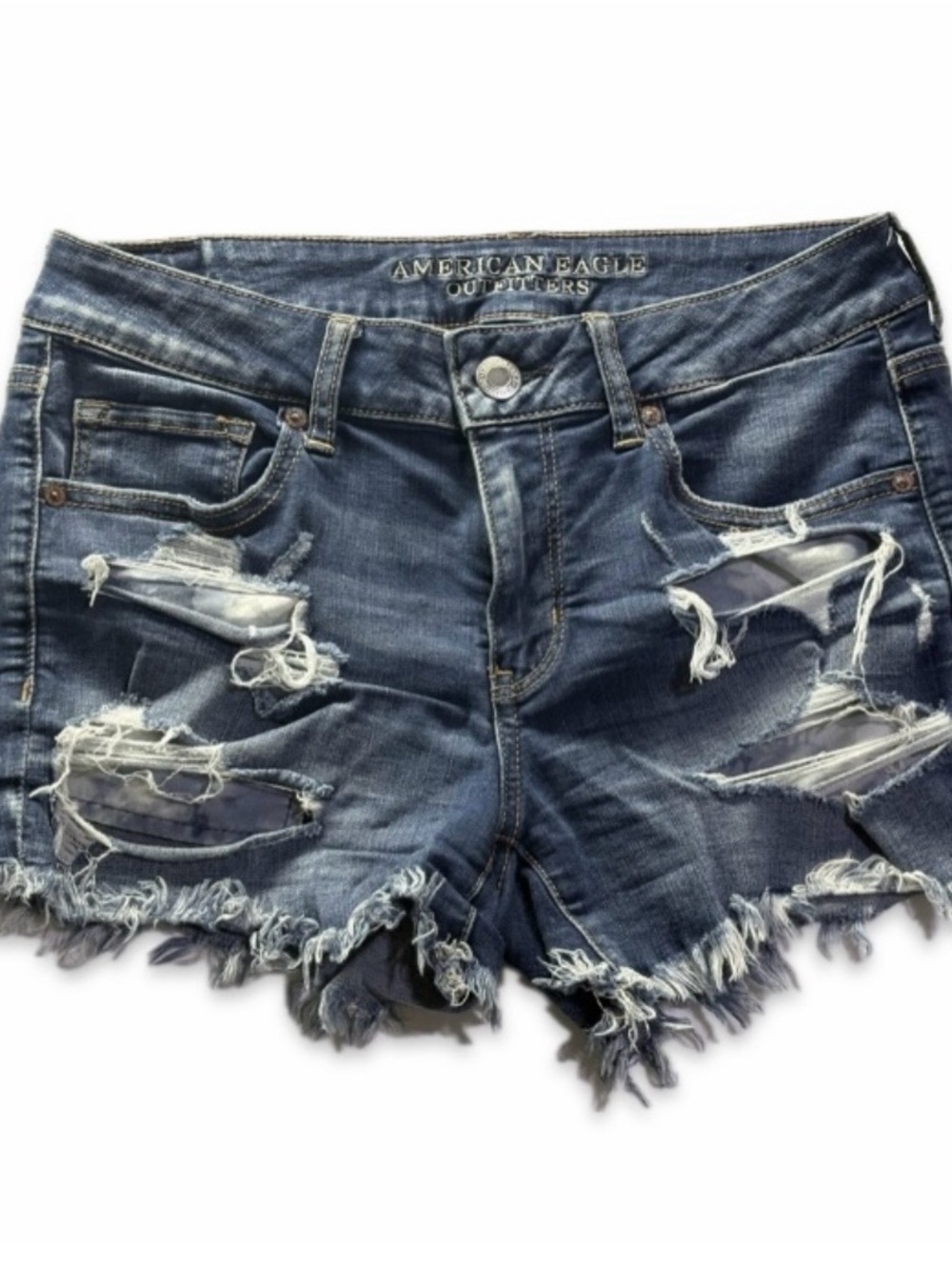 American Eagle Outfitters Ripped Dark Blue Denim Cutoff Shorts